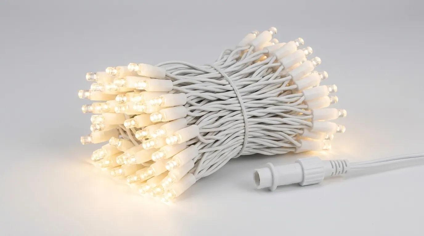 Beyaz kauçuk kablolu ip LED makarası, gün ışığı sıcak beyaz yanan LED'ler ve soket