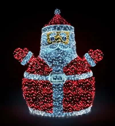 Siyah fonda kırmızı kıyafetli, kolları açık LED Noel Baba figürü