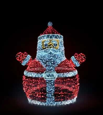 Siyah fonda kırmızı ve beyaz LED ışıklı küçük boy Noel Baba figürü