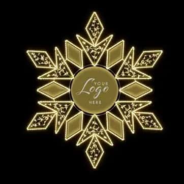 Siyah fonda ortasında yuvarlak logo alanı bulunan altın sarısı LED kar tanesi