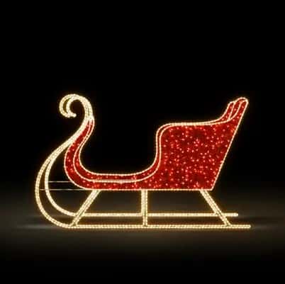 Siyah fonda kırmızı LED döşemeli, sıcak beyaz hortum çerçeveli Noel kızağı