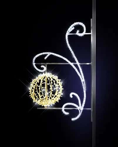 Koyu fonda uzun spiral beyaz konsol, altında altın LED küre