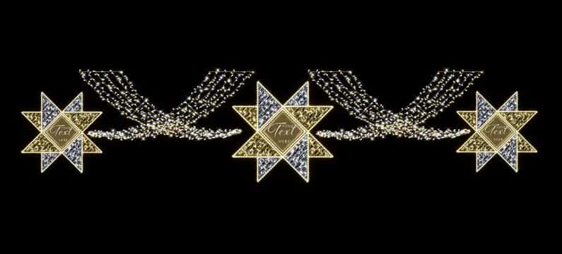 Siyah fonda üç yıldız motifi ve aralarında sarkıt ışık demetleri