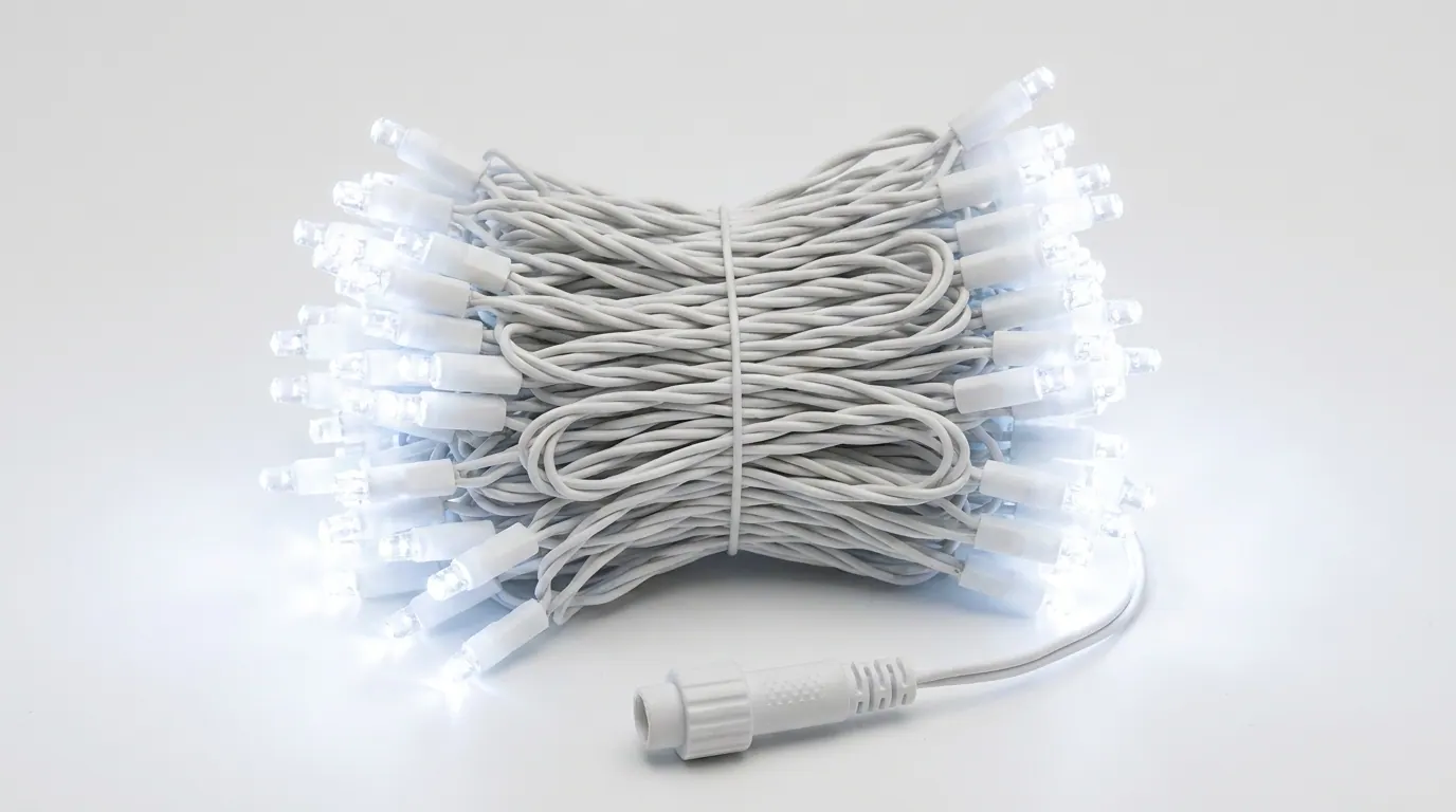 Beyaz kauçuk kablolu eklemeli ip LED makarası, soğuk beyaz yanan LED'ler ve bağlantı soketi